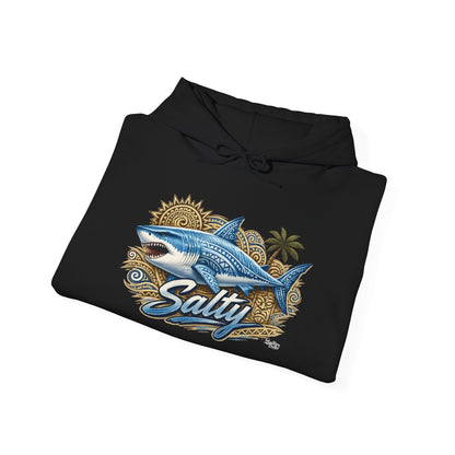 Salty White Shark Surf graphic Hoodie | Beach Palm Sun Ocean Illustration