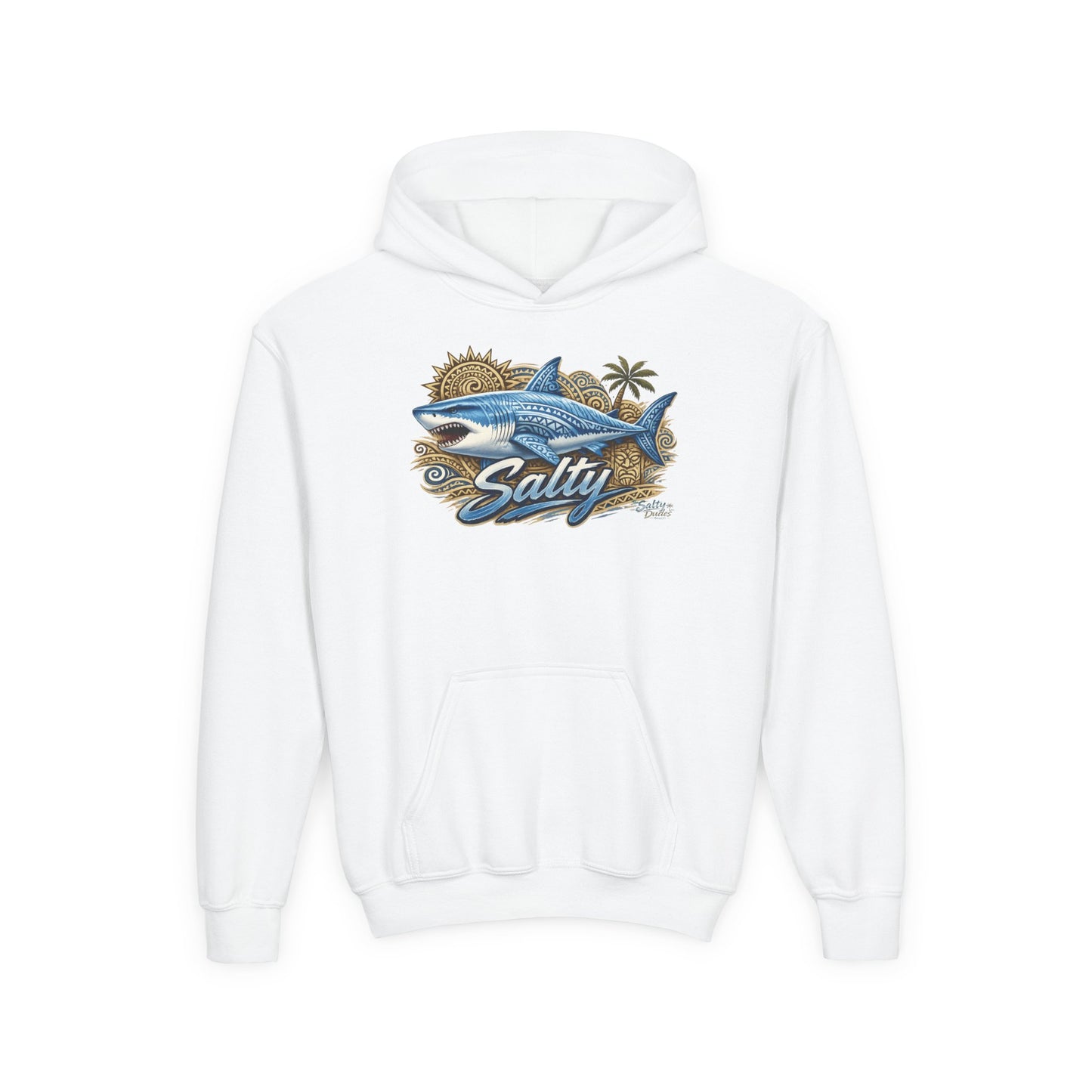 Youth Hoodie — 'Salty' Shark Surf Graphic