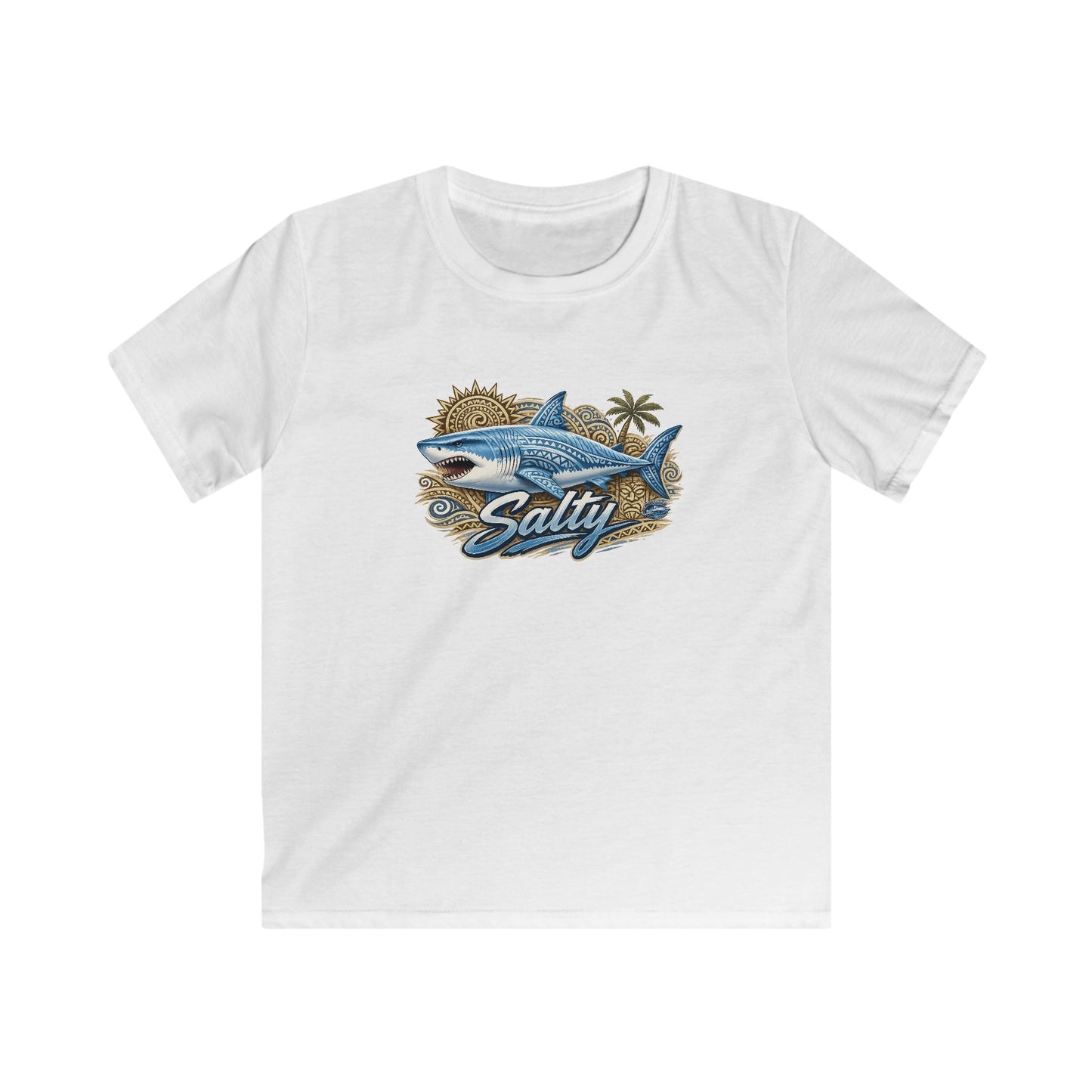 Kids Tee — 'Salty' Shark Beach Graphic Shirt for Boys & Girls