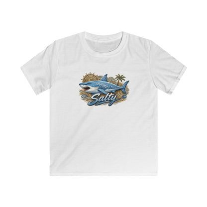 Kids Tee — 'Salty' Shark Beach Graphic Shirt for Boys & Girls