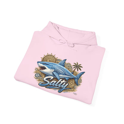 Salty White Shark Surf graphic Hoodie | Beach Palm Sun Ocean Illustration