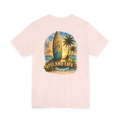 Island Life Surf T-Shirt — Tropical Surfboard & Palm Tree Tee