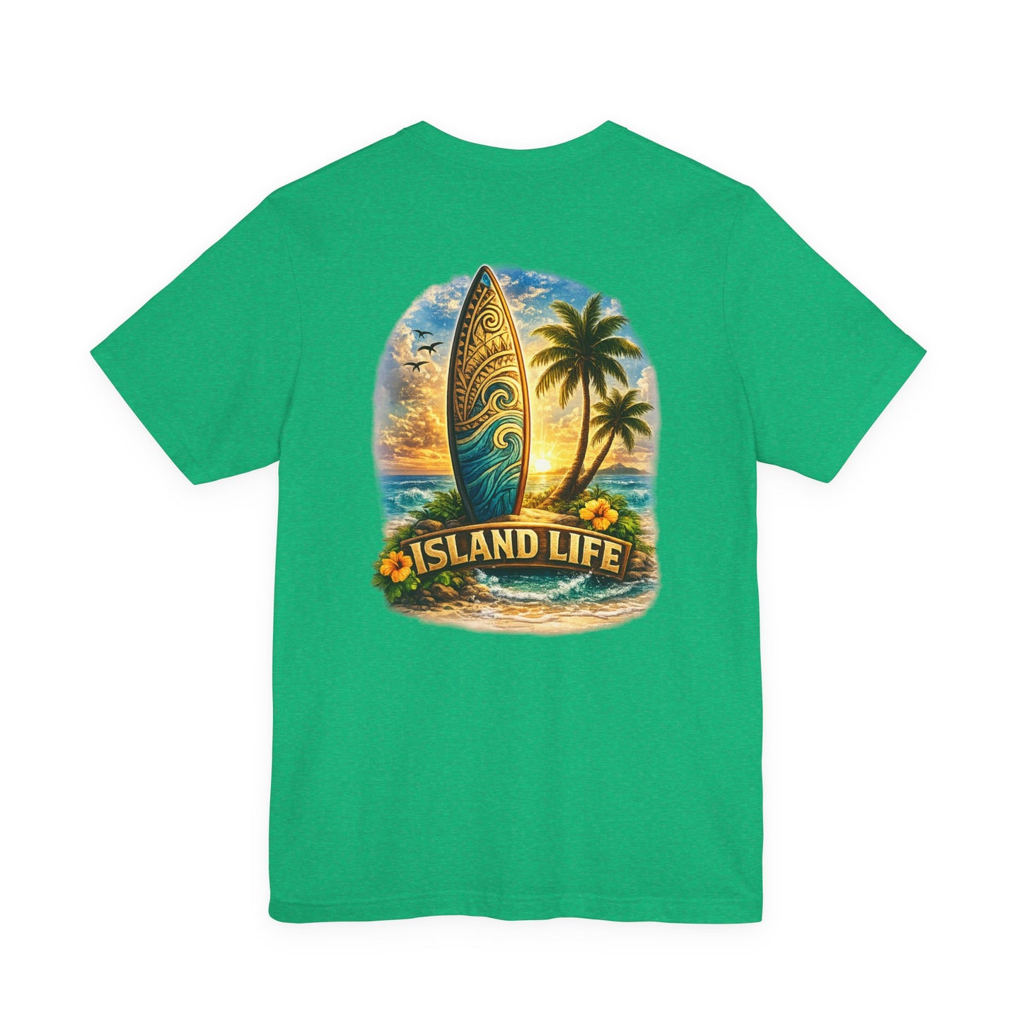 Island Life Surf T-Shirt — Tropical Surfboard & Palm Tree Tee