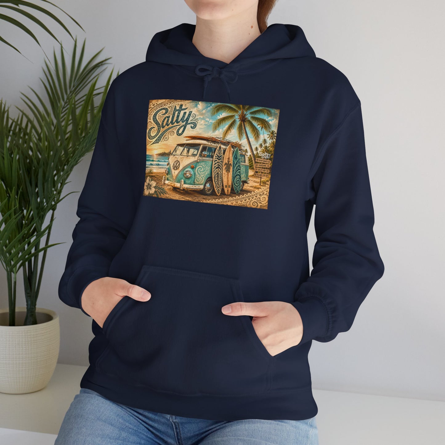 Vintage Salty Surf Hoodie — Retro VW Van Beach Pullover