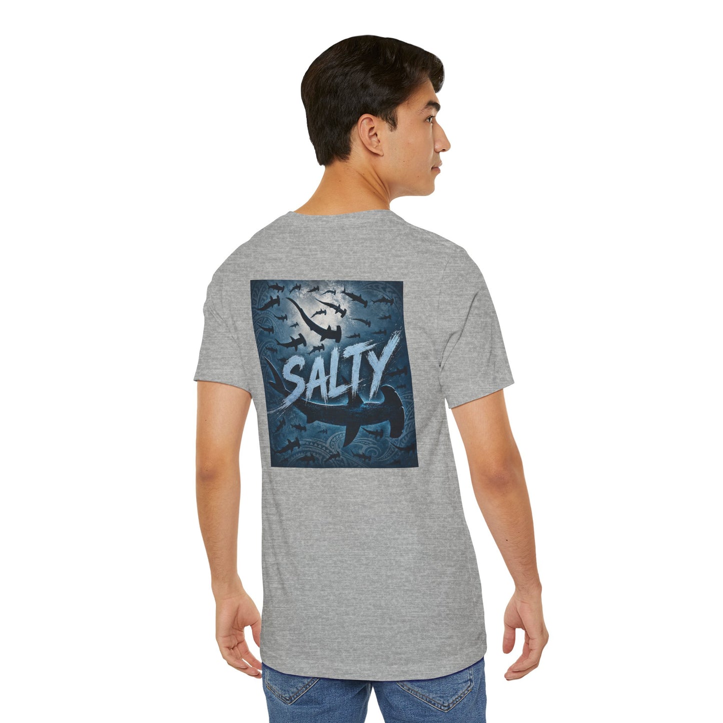 Salty Shark Graphic Tee — Ocean Shark Silhouette Short Sleeve T-Shirt