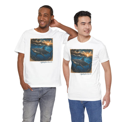 Great White Sunset Graphic Tee — Ocean Surf Adventure Shirt