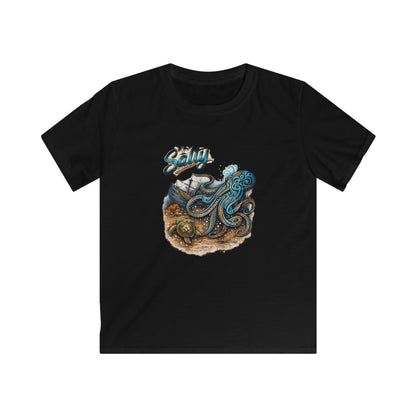 Kids Tee – Colorful Octopus Beach Illustration with "Salty" Script