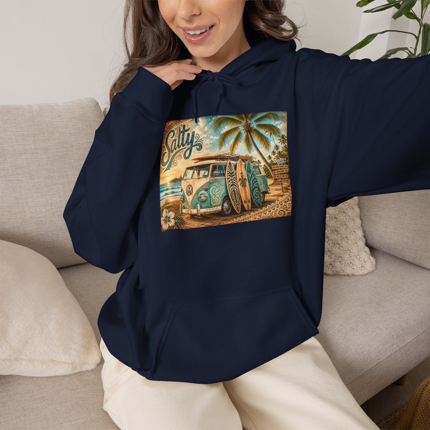 Vintage Salty Surf Hoodie — Retro VW Van Beach Pullover