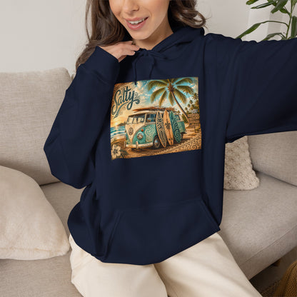 Vintage Salty Surf Hoodie — Retro VW Van Beach Pullover