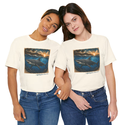 Great White Sunset Graphic Tee — Ocean Surf Adventure Shirt