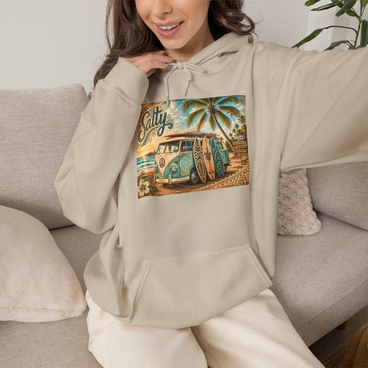 Vintage Salty Surf Hoodie — Retro VW Van Beach Pullover