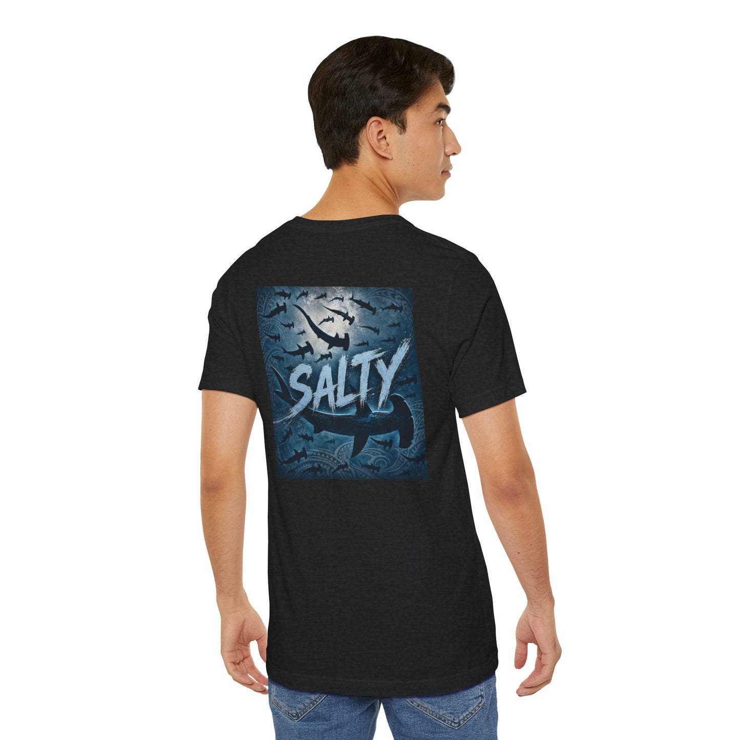 Salty Shark Graphic Tee — Ocean Shark Silhouette Short Sleeve T-Shirt