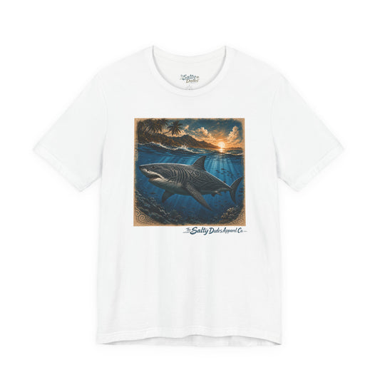 Great White Sunset Graphic Tee — Ocean Surf Adventure Shirt