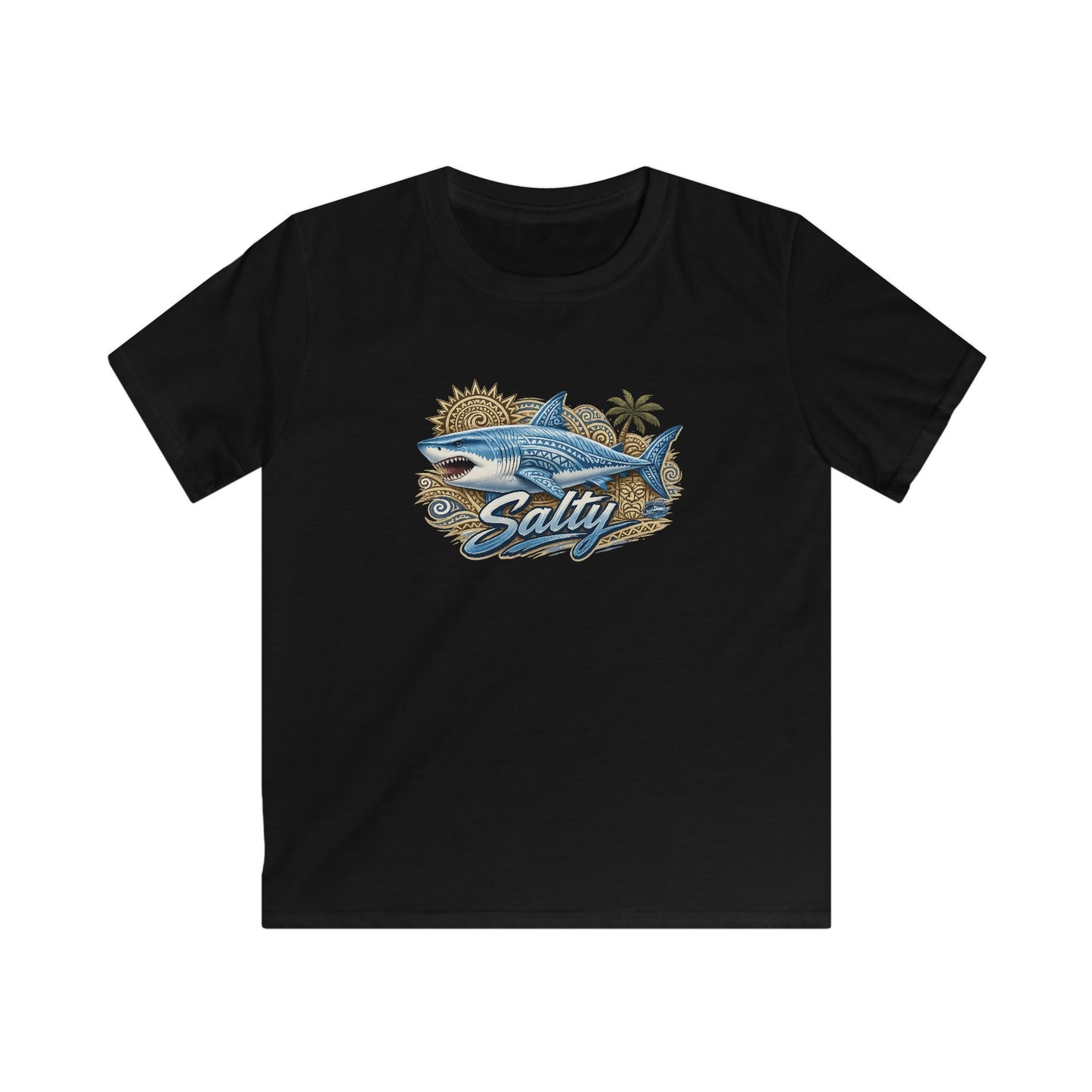 Kids Tee — 'Salty' Shark Beach Graphic Shirt for Boys & Girls