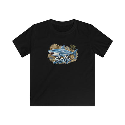Kids Tee — 'Salty' Shark Beach Graphic Shirt for Boys & Girls