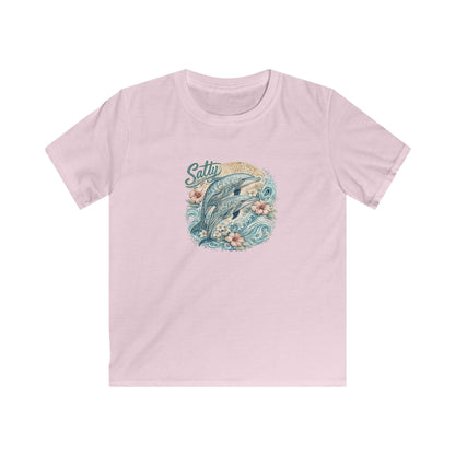 Kids T-Shirt — 'Surfing Dolphin' Retro Ocean Graphic Tee ("Salty")