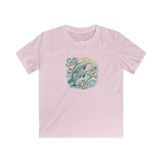 Kids T-Shirt — 'Surfing Dolphin' Retro Ocean Graphic Tee ("Salty")