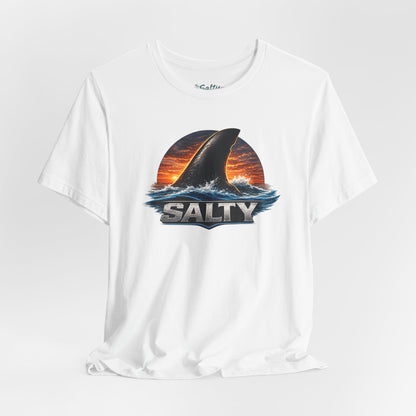 Salty Shark Tee – Ocean Sunset Shark Fin T‑Shirt