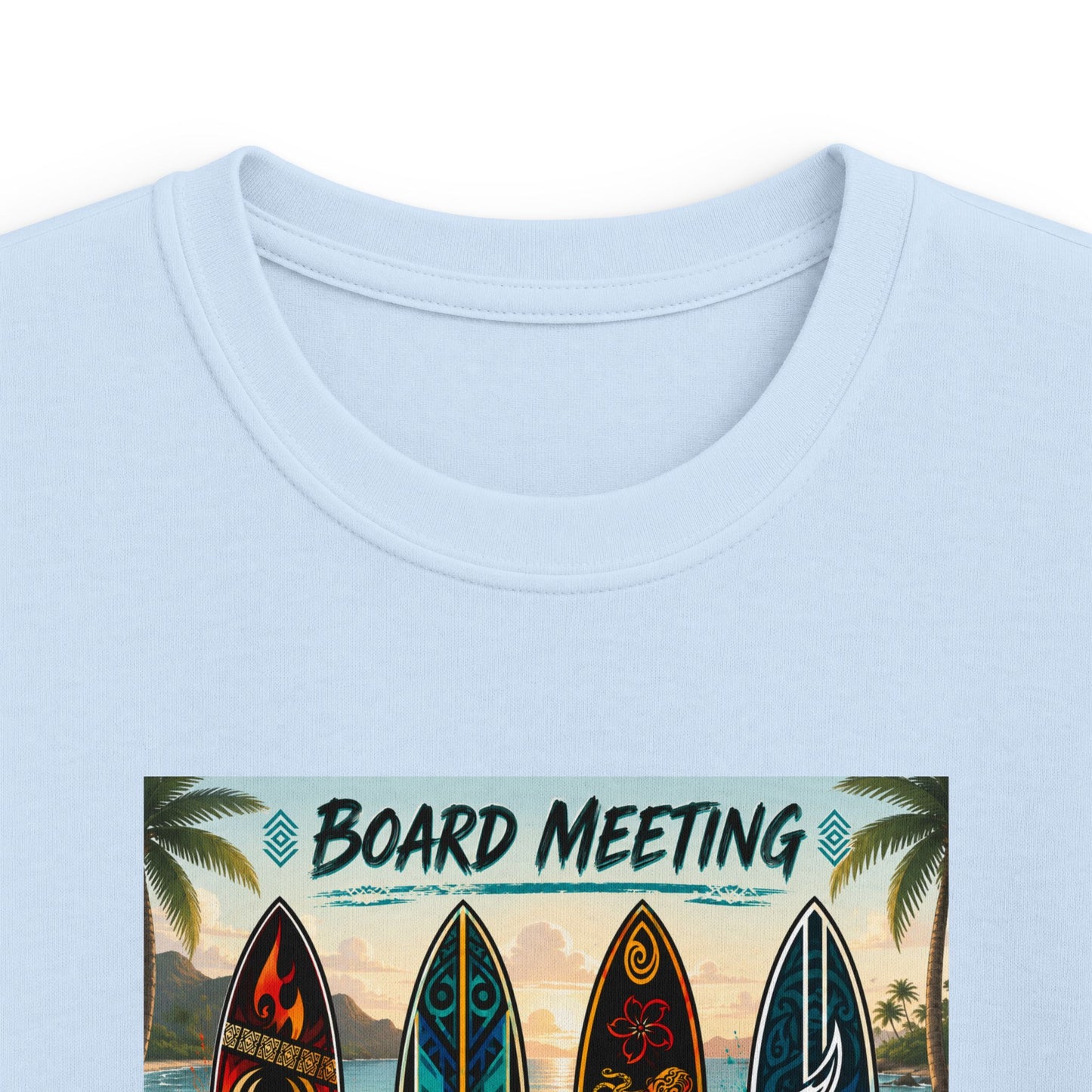Kids Tee — "Board Meeting" Surfboard Graphic Beach Shirt