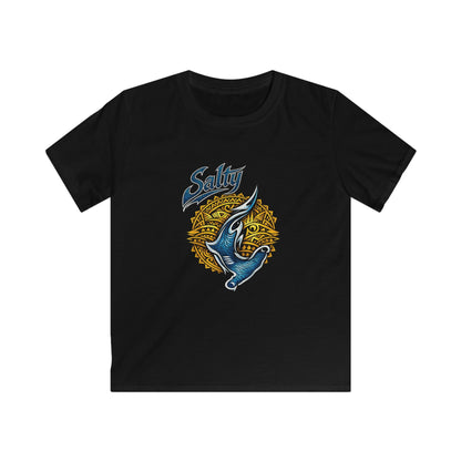 Kids Tee — Blue Shark Graphic “Shaka” Surf Style