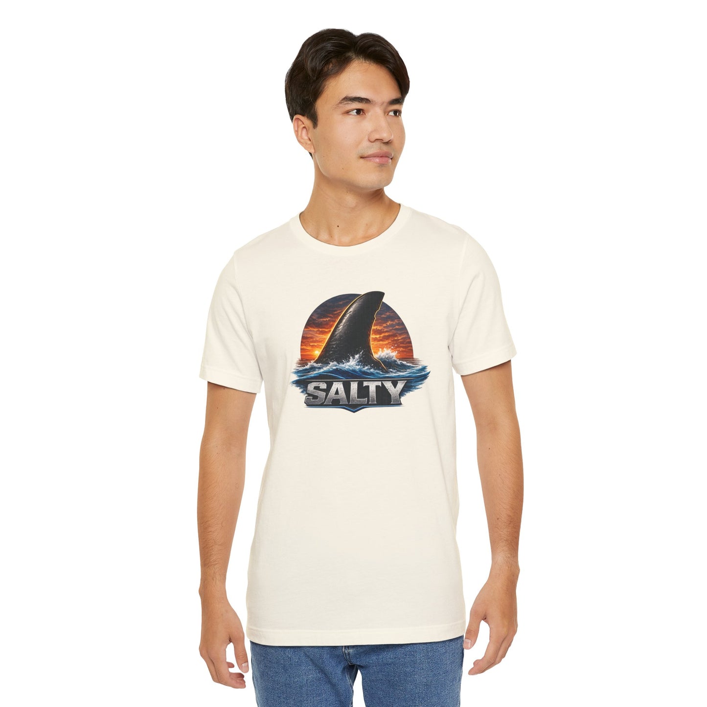 Salty Shark Tee – Ocean Sunset Shark Fin T‑Shirt