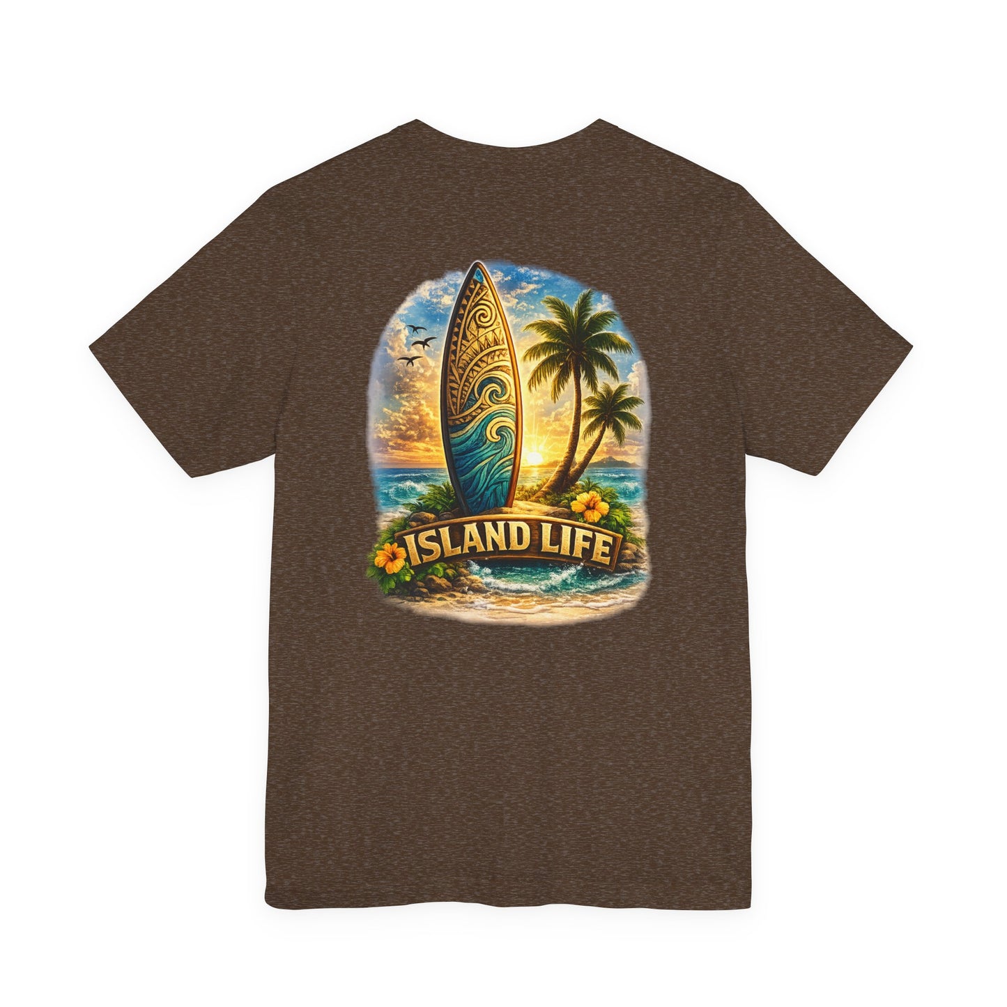 Island Life Surf T-Shirt — Tropical Surfboard & Palm Tree Tee