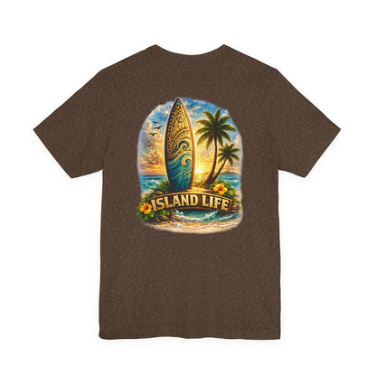 Island Life Surf T-Shirt — Tropical Surfboard & Palm Tree Tee