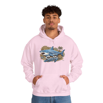 Salty White Shark Surf graphic Hoodie | Beach Palm Sun Ocean Illustration
