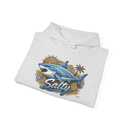 Salty White Shark Surf graphic Hoodie | Beach Palm Sun Ocean Illustration