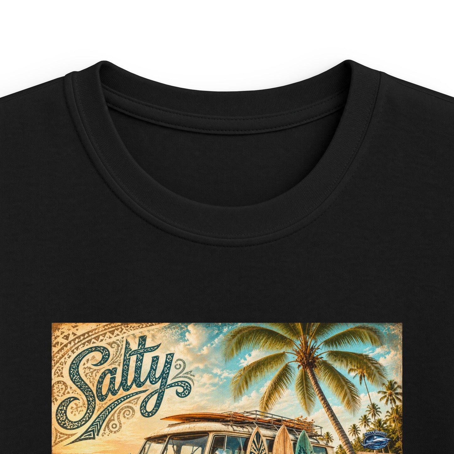 Kids Beach Van T‑Shirt – "Salty" Retro Surf Camper Tee for Boys & Girls