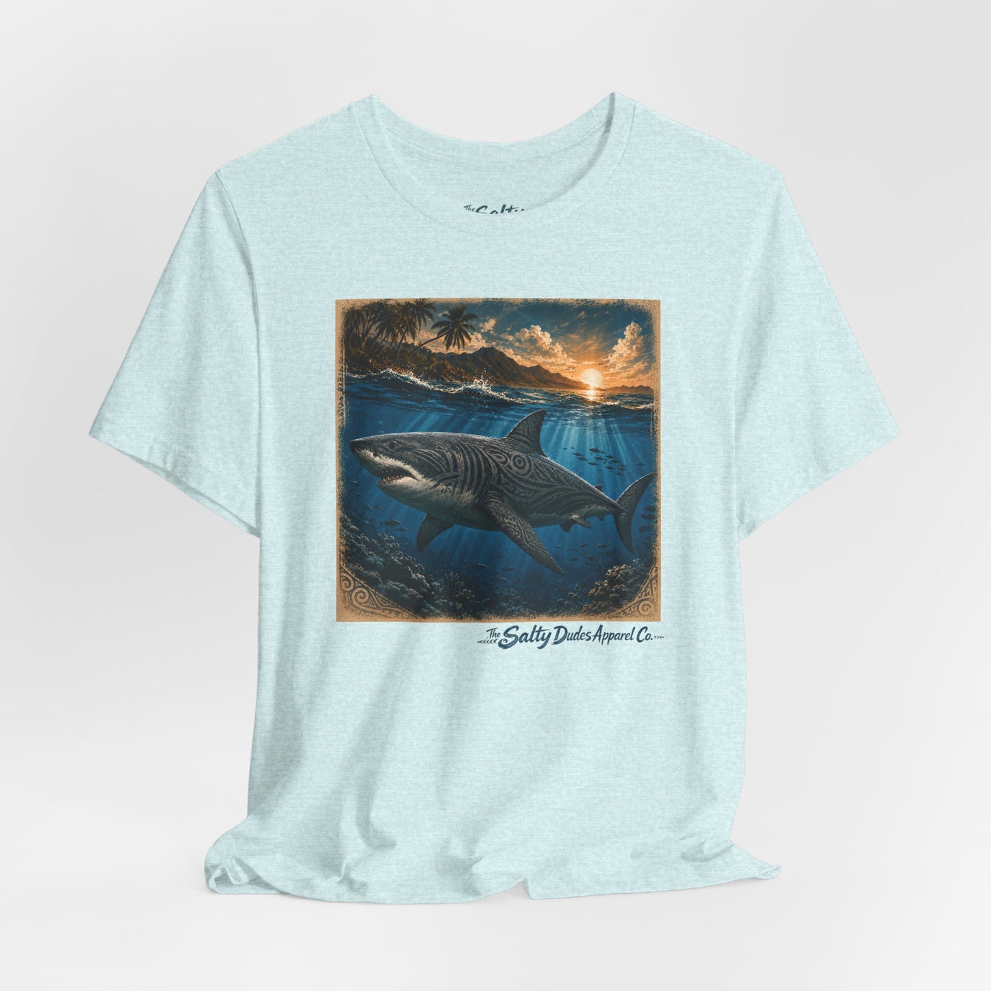 Great White Sunset Graphic Tee — Ocean Surf Adventure Shirt