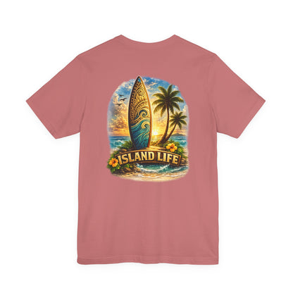 Island Life Surf T-Shirt — Tropical Surfboard & Palm Tree Tee