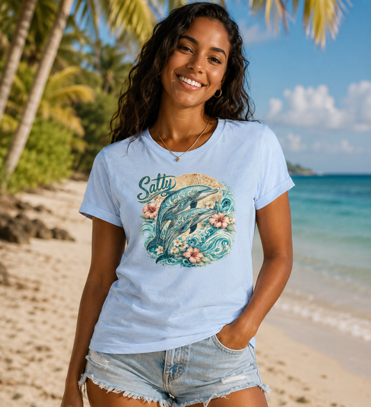 Women's Salty Dolphin Tee — Classic Beach Vibe