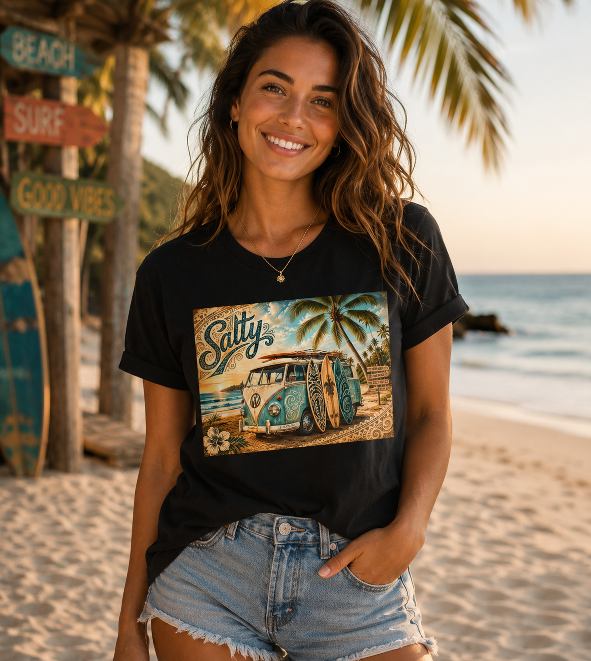 Women's VW Bus Surf Tee — Classic Beach Vibe