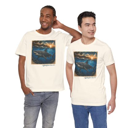 Great White Sunset Graphic Tee — Ocean Surf Adventure Shirt