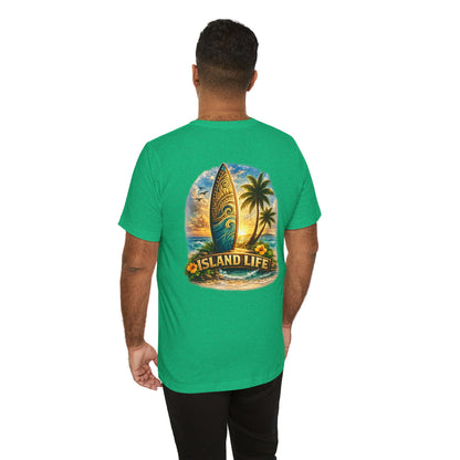 Island Life Surf T-Shirt — Tropical Surfboard & Palm Tree Tee