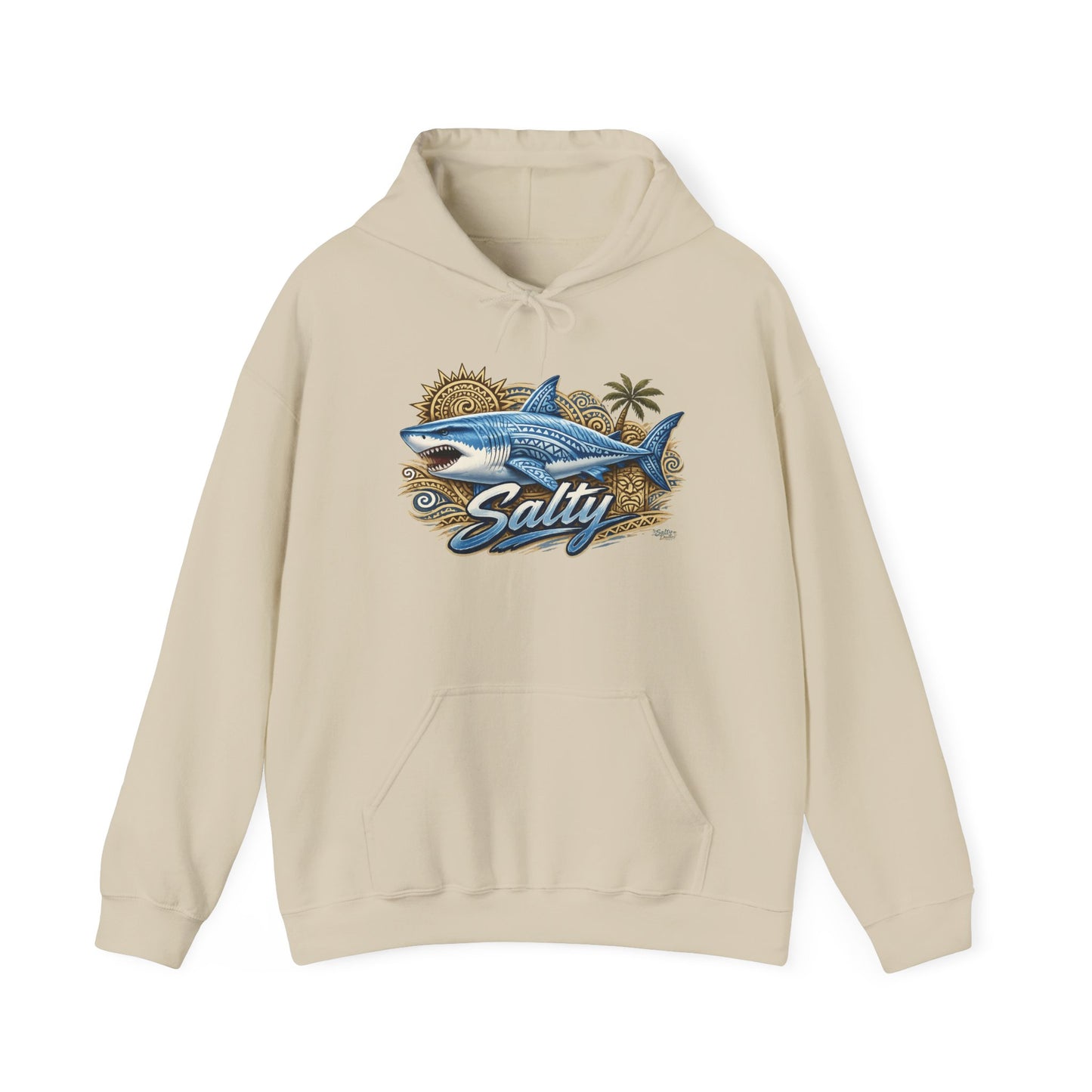 Salty White Shark Surf graphic Hoodie | Beach Palm Sun Ocean Illustration