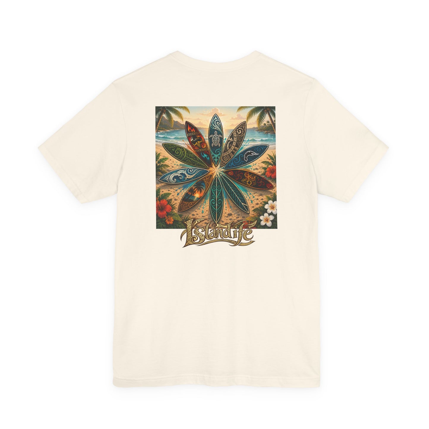 Surfboard Round Table Tee — Tropical Beach Vibes Graphic T-Shirt
