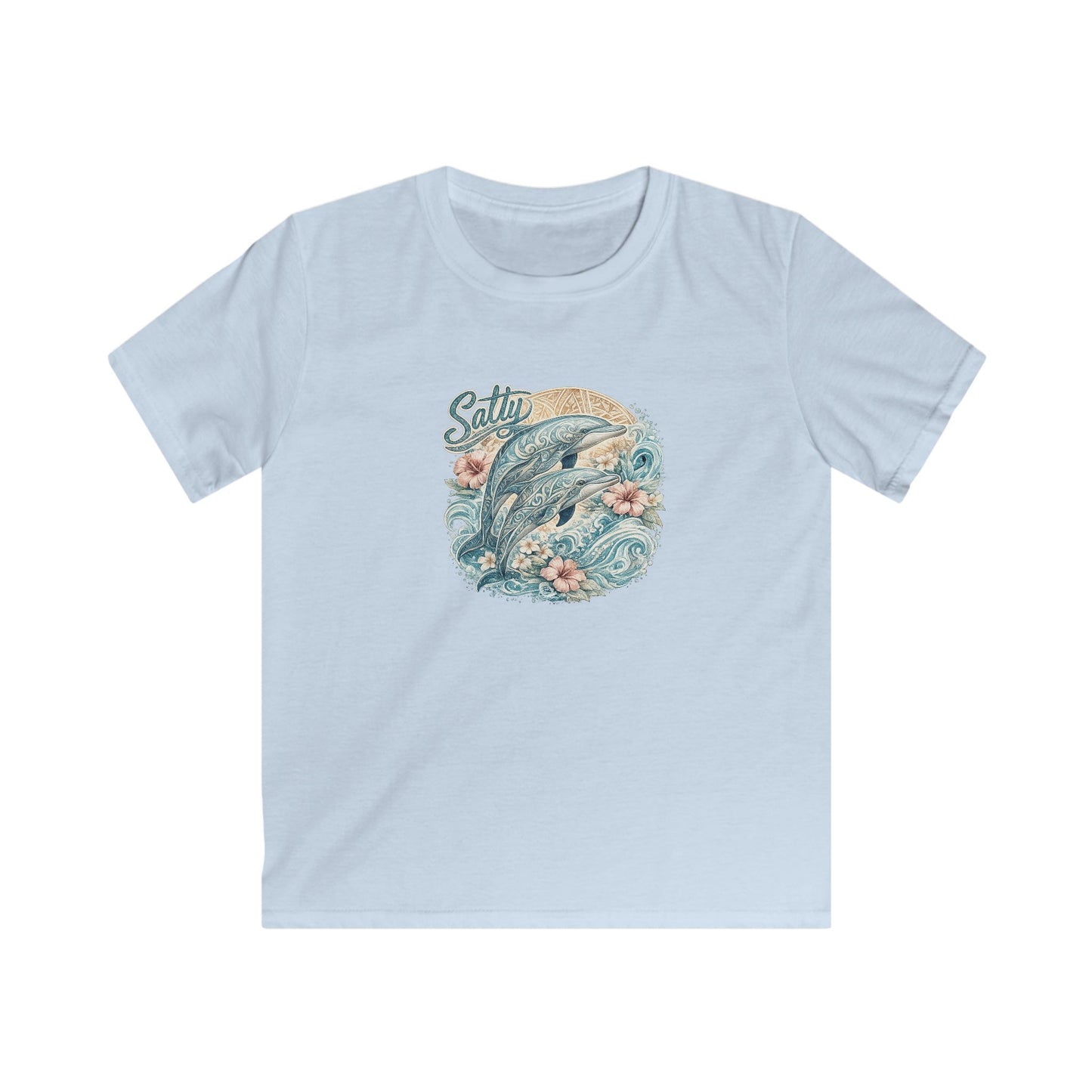 Kids T-Shirt — 'Surfing Dolphin' Retro Ocean Graphic Tee ("Salty")