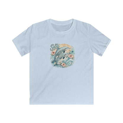 Kids T-Shirt — 'Surfing Dolphin' Retro Ocean Graphic Tee ("Salty")