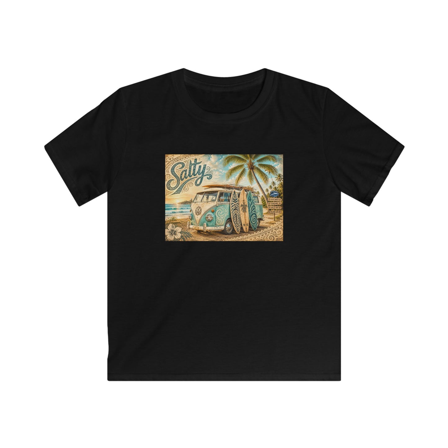 Kids Beach Van T‑Shirt – "Salty" Retro Surf Camper Tee for Boys & Girls
