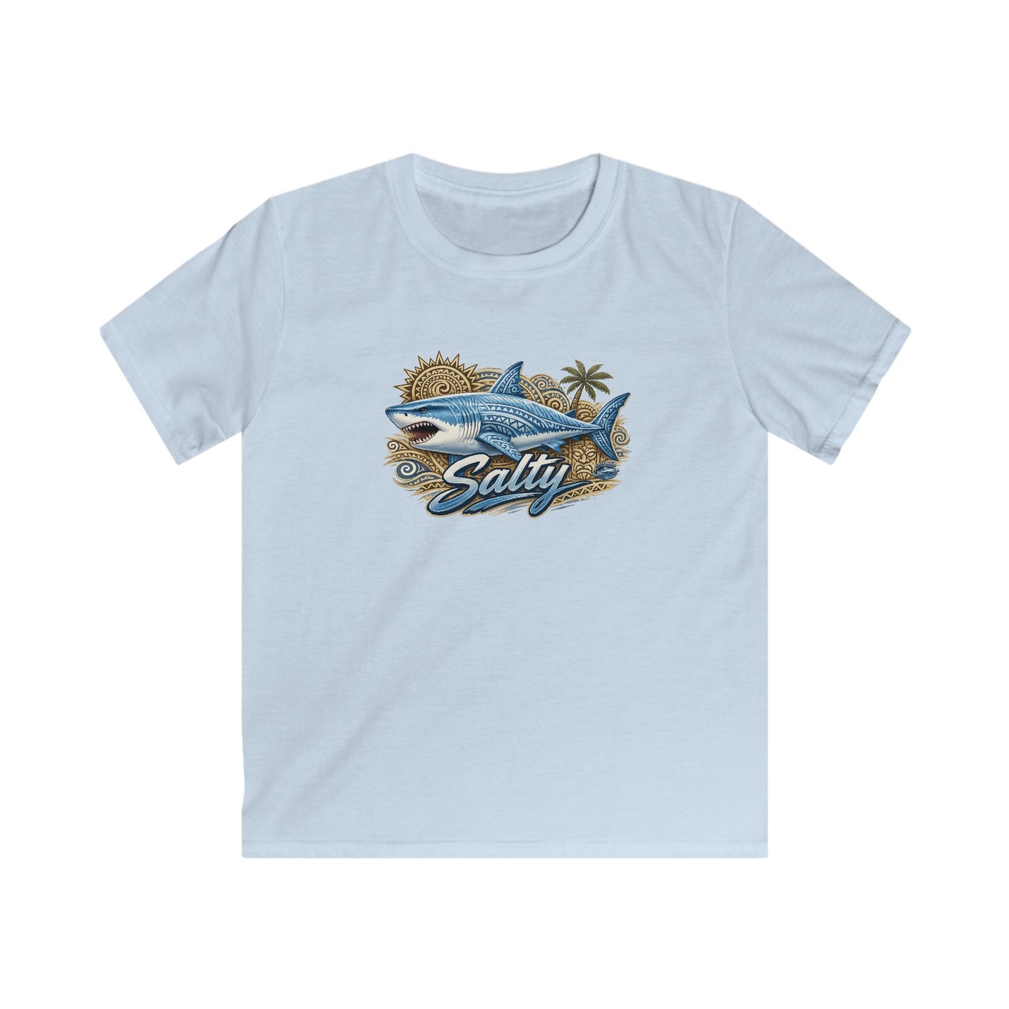 Kids Tee — 'Salty' Shark Beach Graphic Shirt for Boys & Girls