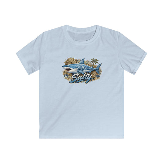 Kids Tee — 'Salty' Shark Beach Graphic Shirt for Boys & Girls