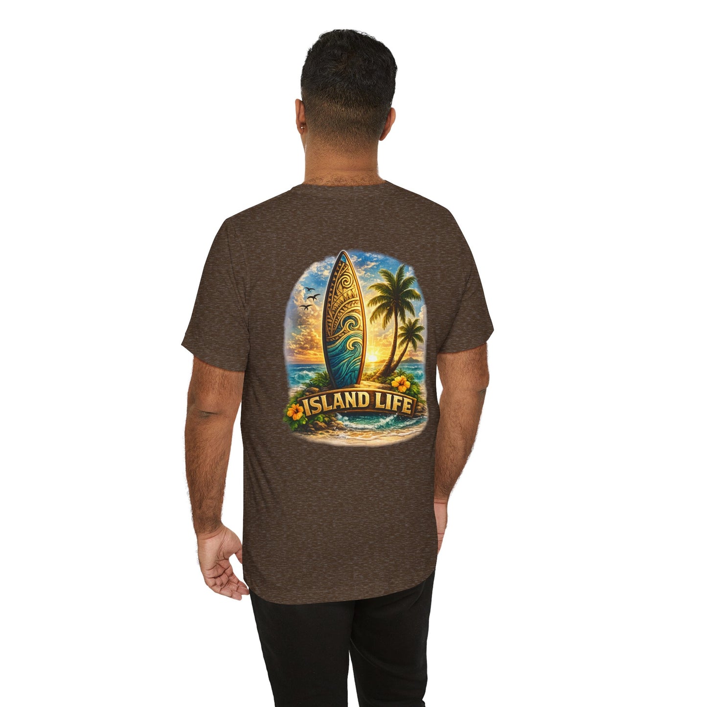 Island Life Surf T-Shirt — Tropical Surfboard & Palm Tree Tee