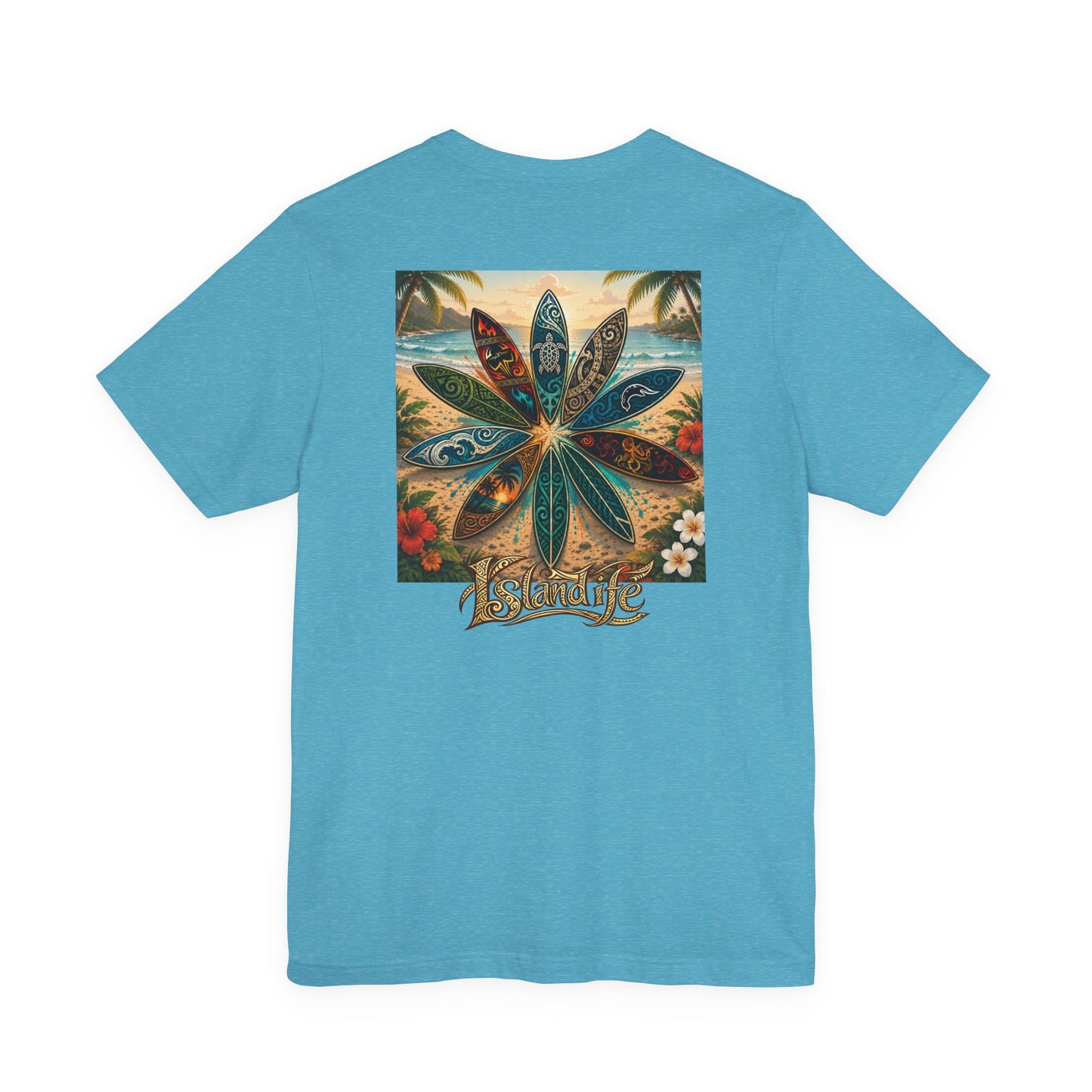 Surfboard Round Table Tee — Tropical Beach Vibes Graphic T-Shirt