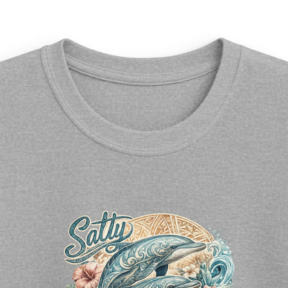 Kids T-Shirt — 'Surfing Dolphin' Retro Ocean Graphic Tee ("Salty")