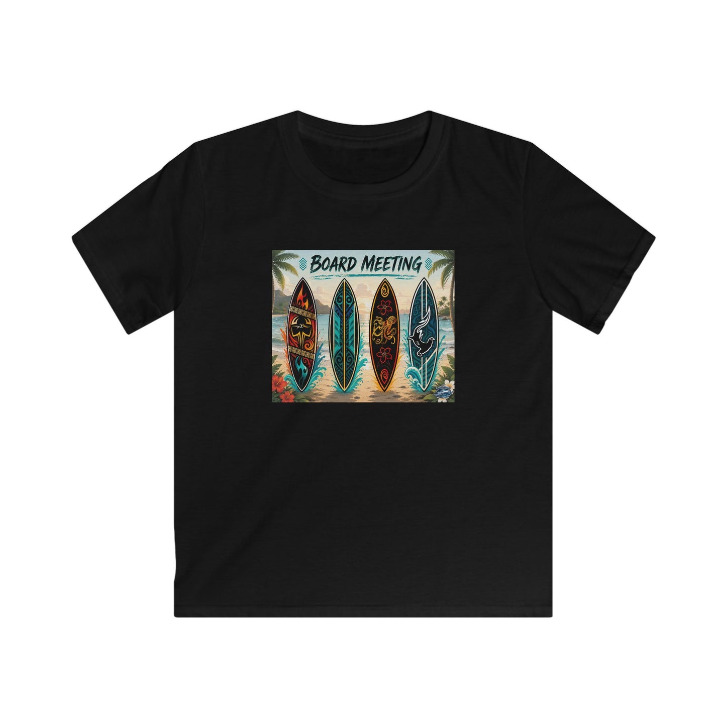 Kids Tee — "Board Meeting" Surfboard Graphic Beach Shirt