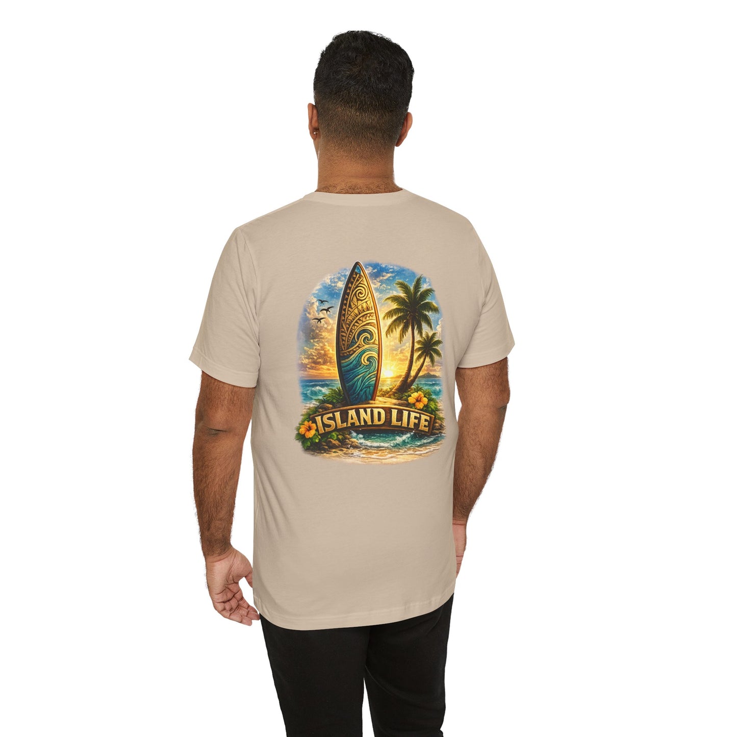 Island Life Surf T-Shirt — Tropical Surfboard & Palm Tree Tee