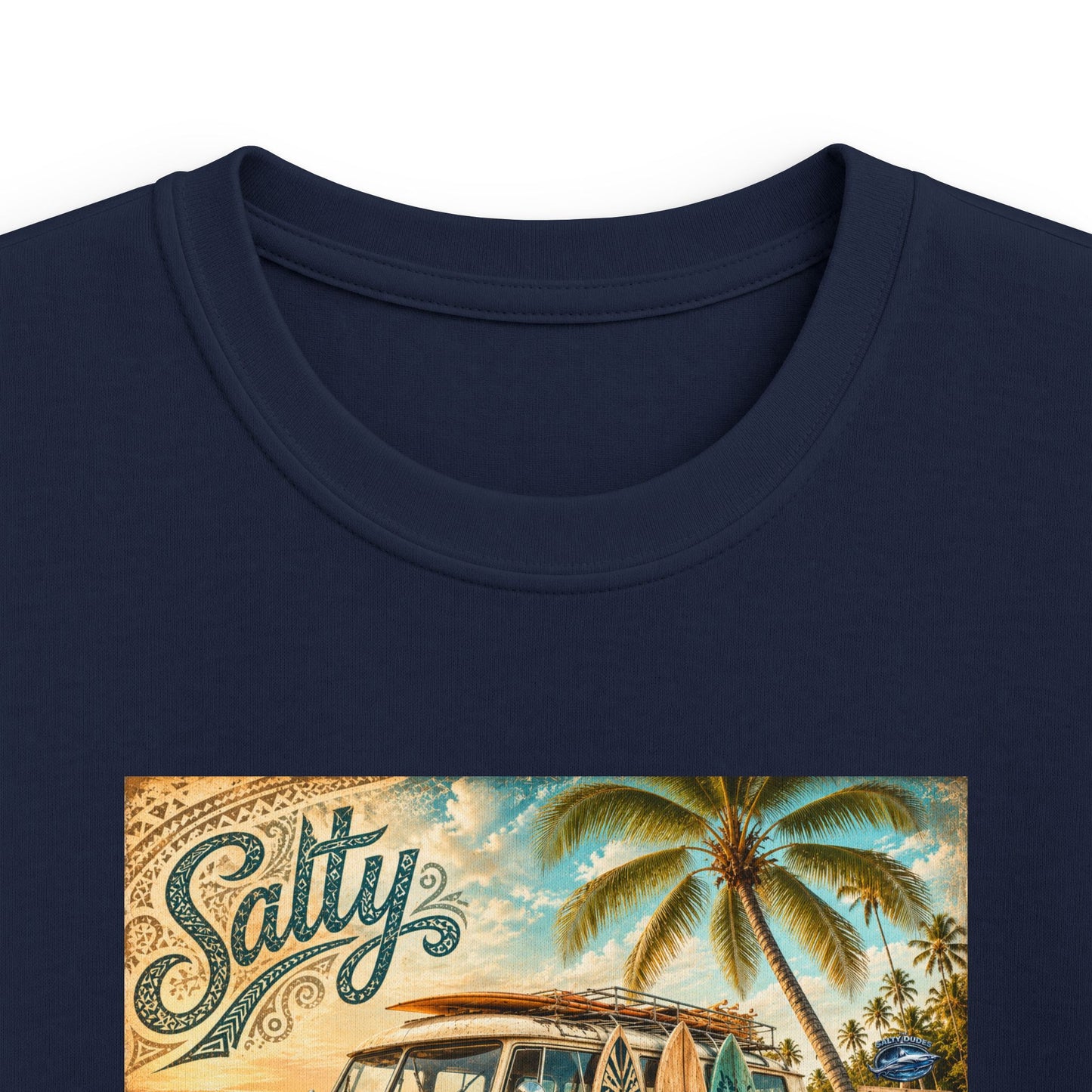 Kids Beach Van T‑Shirt – "Salty" Retro Surf Camper Tee for Boys & Girls