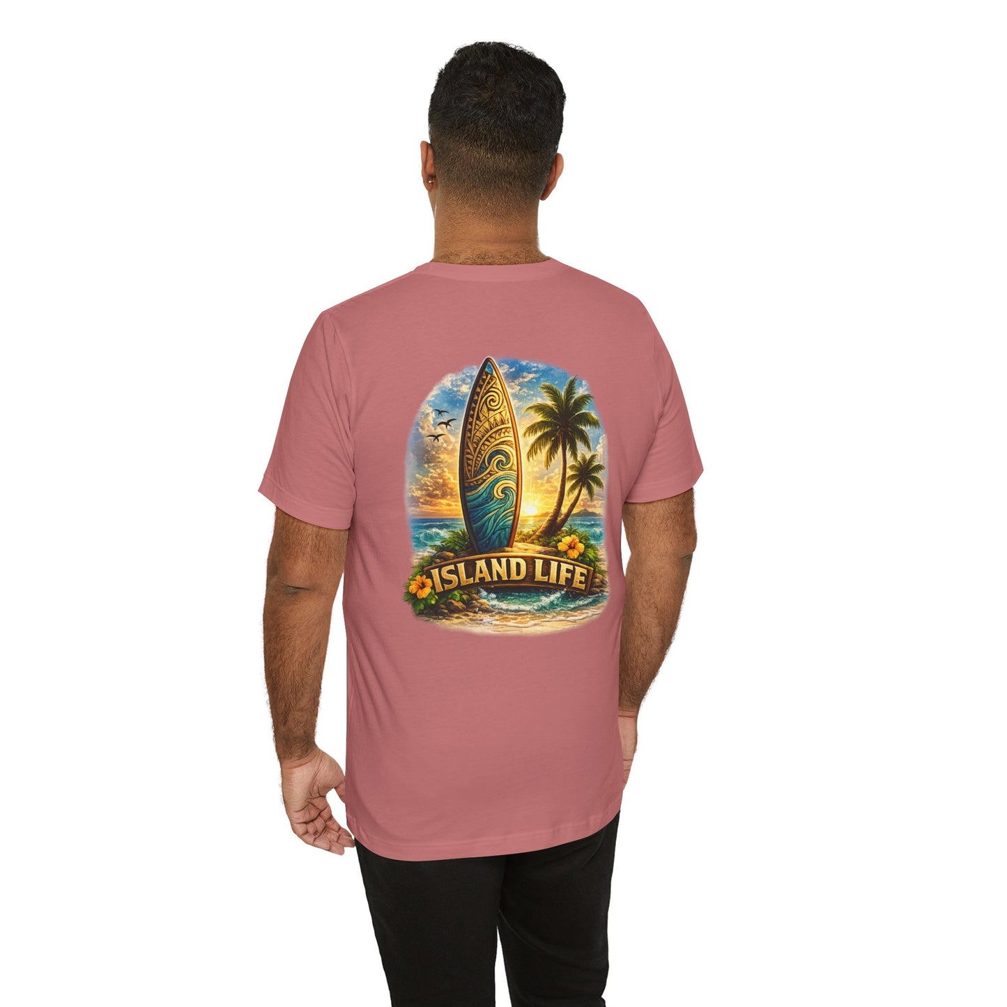 Island Life Surf T-Shirt — Tropical Surfboard & Palm Tree Tee